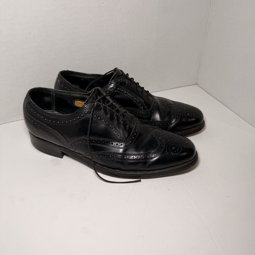 VTG Florsheim Royal Imperial Shop Black Wingtip Oxford Dress Shoes Men’s Sz 9.5